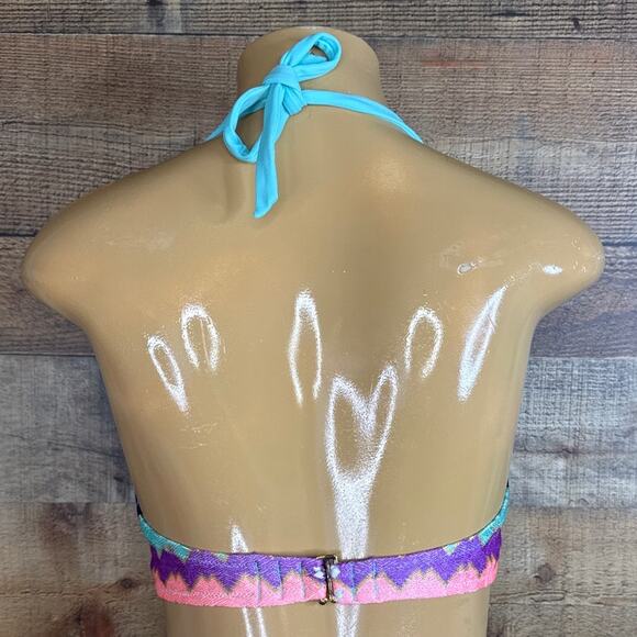 Victoria’s Secret Pink Blue Purple Knit Halter Bikini Top Swimsuit Size 34D - Picture 2 of 7